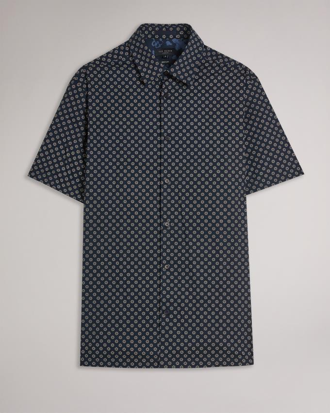 Chemises Ted Baker Short Sleeve Geometric Print Bleu Marine Homme | CJM-16919336